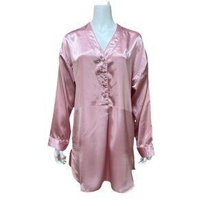 Vintage Victorias Secret Pink Satin Pajama Nightshirt Nightgown L